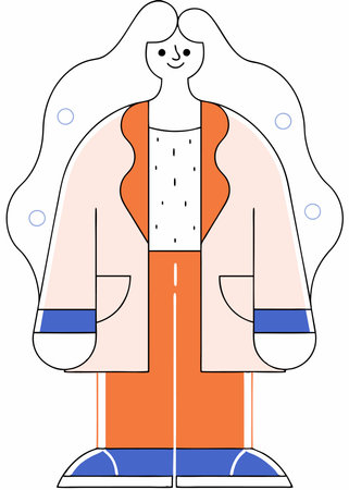 This is an illustration of a cute woman in a raincoat.のイラスト素材