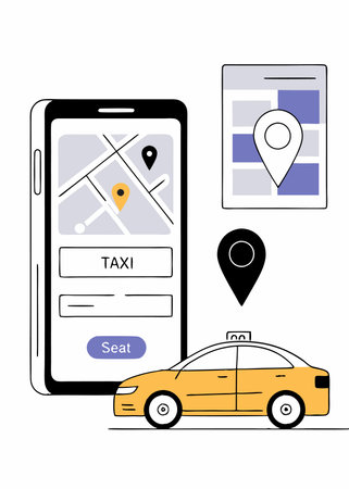 Illustration of online car taxi booking concept on white backgroundのイラスト素材