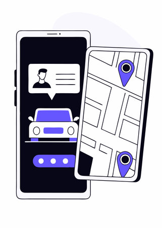 Illustration of online car taxi booking concept on white backgroundのイラスト素材