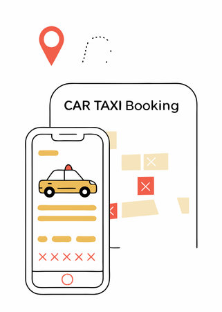 Illustration of online car taxi booking concept on white backgroundのイラスト素材