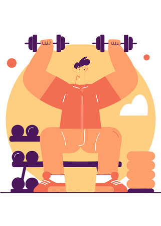 Illustration of Man Working Out Gym on white backgroundのイラスト素材
