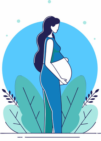 Minimalist pregnant women line art on white backgroundのイラスト素材