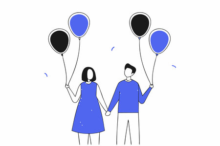 A couple holding balloons concept illustration art on white backgroundのイラスト素材
