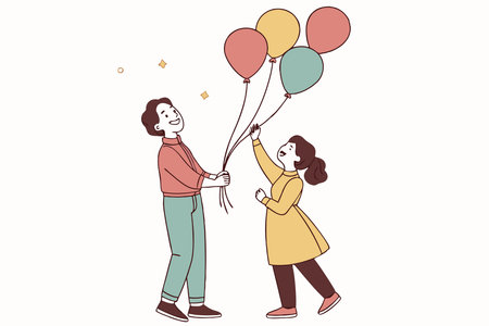 A couple holding balloons concept illustration art on white backgroundのイラスト素材