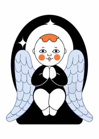 A drawing of a baby angel with wings concept illustration art on white backgroundのイラスト素材