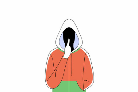 A person wearing a hoodie with a hood over their head concept illustration art on white backgroundのイラスト素材