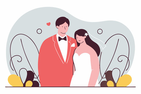 A silhouette of a couple in a tuxedo with swirls and swirls concept illustration art on white backgroundのイラスト素材