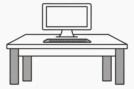 Desk with a computer concept illustration art on white backgroundのイラスト素材