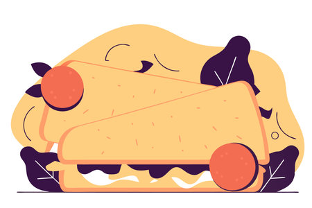 drawing of a sandwich with a picture of a sandwich with lettuce and tomatoes concept illustration art on white backgroundのイラスト素材