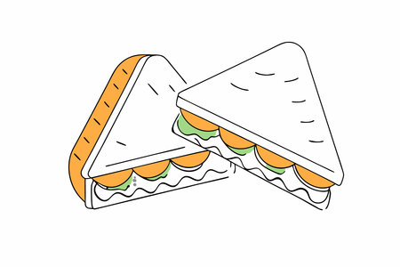drawing of a sandwich with a picture of a sandwich with lettuce and tomatoes concept illustration art on white backgroundのイラスト素材