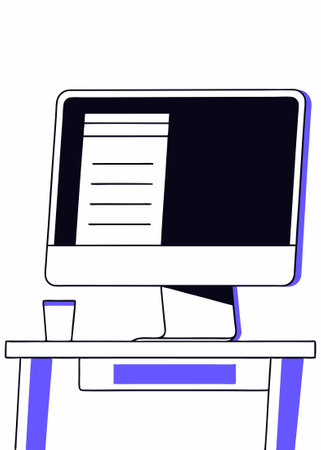 Desk with a computer concept illustration art on white background