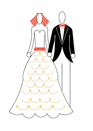 wedding couple silhouette concept illustration art on white backgroundのイラスト素材