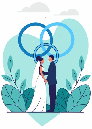 wedding couple silhouette concept illustration art on white backgroundのイラスト素材