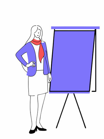 A woman with long hair and a red scarf is standing in front of her concept illustration vector art on white backgroundのイラスト素材