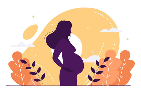 Silhouette of a pregnant woman concept illustration vector art on white backgroundのイラスト素材