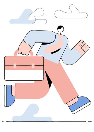businessman running with briefcase concept illustration vector art on white backgroundのイラスト素材