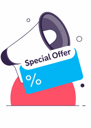 Special offer label icon in flat style Megaphone with discount concept illustration vector art on white backgroundのイラスト素材