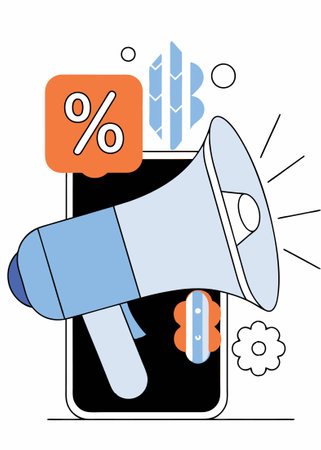 Special offer label icon in flat style Megaphone with discount concept illustration vector art on white backgroundのイラスト素材