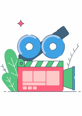 Video camera icon in comic style Movie play concept illustration vector art on white backgroundのイラスト素材