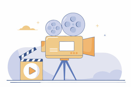 Video camera icon in comic style Movie play concept illustration vector art on white backgroundのイラスト素材