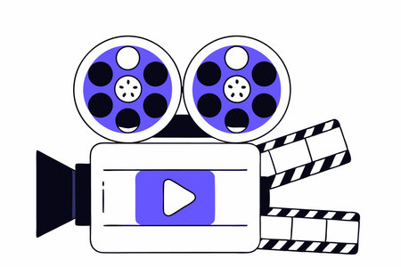 Video camera icon in comic style Movie play concept illustration vector art on white backgroundのイラスト素材