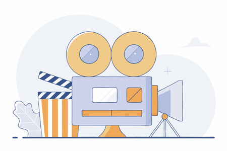 Video camera icon in comic style Movie play concept illustration vector art on white backgroundのイラスト素材