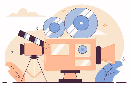 Video camera icon in comic style Movie play concept illustration vector art on white backgroundのイラスト素材