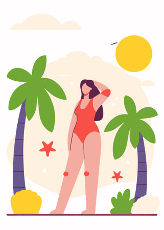 Woman with swimsuit in the beach concept illustration vector art on white backgroundのイラスト素材