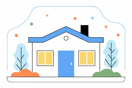 A drawing of a blue house with a blue front concept illustration vector art on white backgroundのイラスト素材