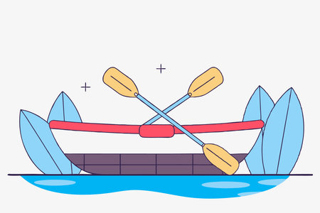 A yellow boat with a yellow paddle in the middle concept illustration vector art on white backgroundのイラスト素材