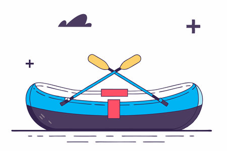 A yellow boat with a yellow paddle in the middle concept illustration vector art on white backgroundのイラスト素材