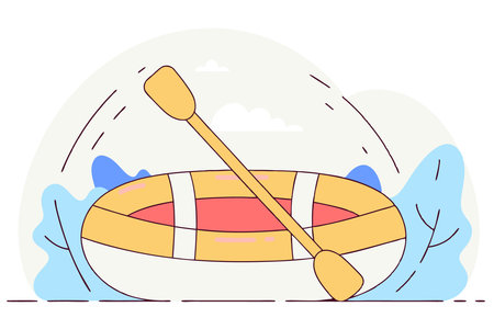 A yellow boat with a yellow paddle in the middle concept illustration vector art on white backgroundのイラスト素材