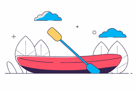 A yellow boat with a yellow paddle in the middle concept illustration vector art on white backgroundのイラスト素材