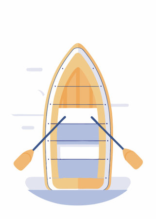 A yellow boat with a yellow paddle in the middle concept illustration vector art on white backgroundのイラスト素材