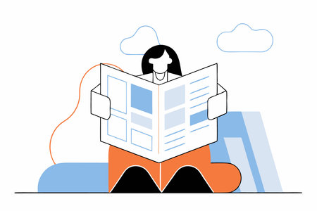 Businesswoman reading newspaper concept illustration vector art on white backgroundのイラスト素材