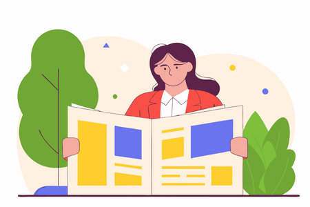 Businesswoman reading newspaper concept illustration vector art on white backgroundのイラスト素材
