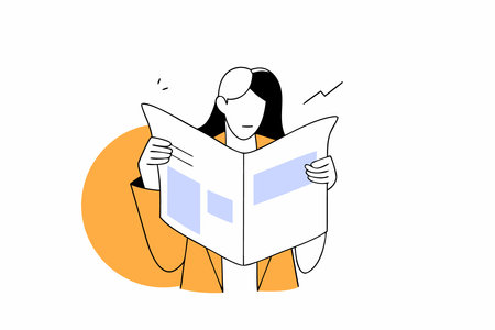 Businesswoman reading newspaper concept illustration vector art on white backgroundのイラスト素材