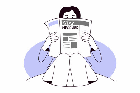 Businesswoman reading newspaper concept illustration vector art on white backgroundのイラスト素材