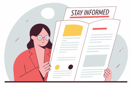 Businesswoman reading newspaper concept illustration vector art on white backgroundのイラスト素材