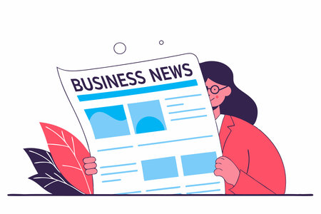 Businesswoman reading newspaper concept illustration vector art on white backgroundのイラスト素材