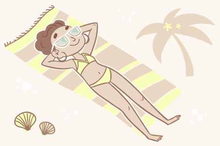 Girl sun tan concept illustration vector art on white backgroundのイラスト素材