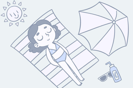 Girl sun tan concept illustration vector art on white backgroundのイラスト素材