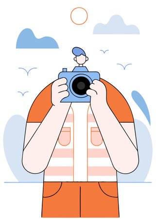 Photographer taking photo concept illustration vector art on white backgroundのイラスト素材