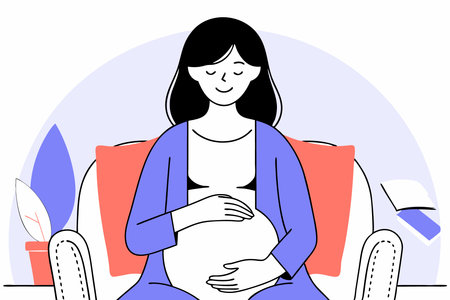 Pregnant woman sits in armchair concept illustration vector art on white backgroundのイラスト素材