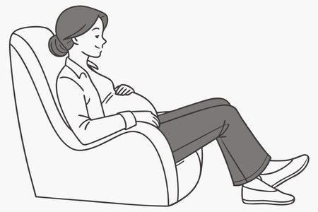 Pregnant woman sits in armchair concept illustration vector art on white backgroundのイラスト素材
