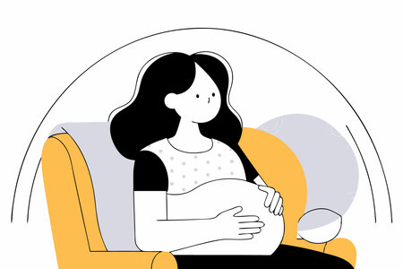 Pregnant woman sits in armchair concept illustration vector art on white backgroundのイラスト素材