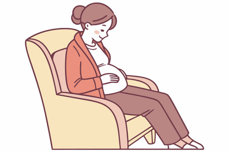 Pregnant woman sits in armchair concept illustration vector art on white backgroundのイラスト素材