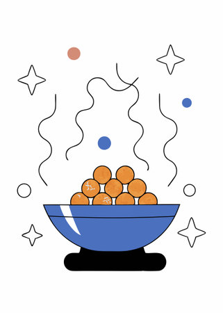 Two small golden fried treats in a purple bowl concept illustration vector art on white backgroundのイラスト素材