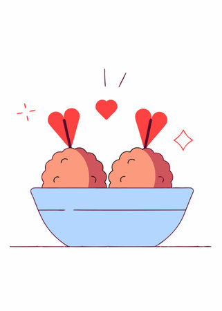 Two small golden fried treats in a purple bowl concept illustration vector art on white backgroundのイラスト素材