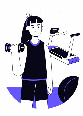 Young girl in the gym concept illustration vector art on white backgroundのイラスト素材